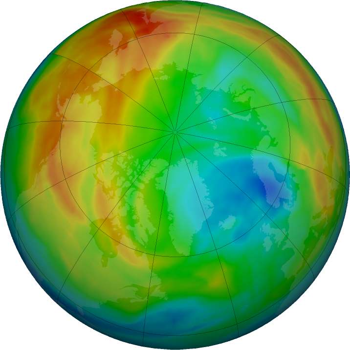 Arctic ozone map for 05 January 2020